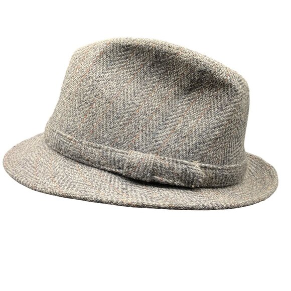 Vintage Arlin Herringbone Wool Blend Fedora Hat  Gray Size 7-7.5 1990s - Picture 1 of 7